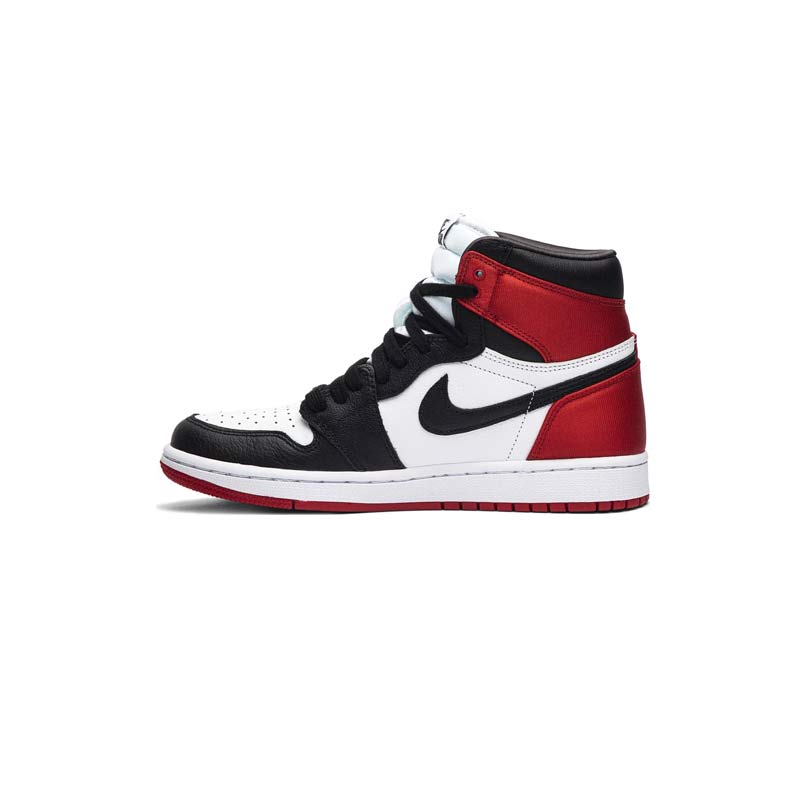 کتونی نایک ایرجردن 1 مشکی سفید قرمز Nike Air Jordan 1 Retro High Satin Black Toe