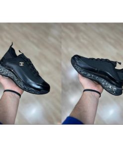 کفش لژدار شنل تمام مشکی Chanel Velvet Calfskin & Mixed Fibers Sneaker Black