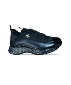 کفش لژدار شنل تمام مشکی Chanel Velvet Calfskin & Mixed Fibers Sneaker Black
