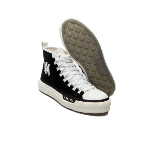 کفش امیری ساقدار مشکی سفید لوگودار Amiri M.A. Logo Court High Black White
