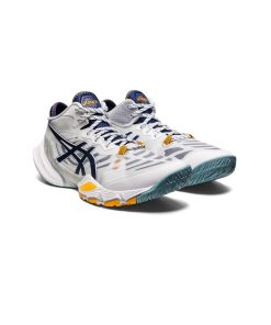 کتونی تخصصی والیبال اسیکس متارایز سفید آبی زرد Asics Metarise White Blue Yellow