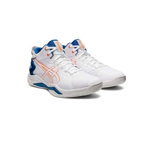 کتونی والیبال اسیکس ژل برست 26 سفید آبی نارنجی Asics Gel Burst 26 White Shocking Orange