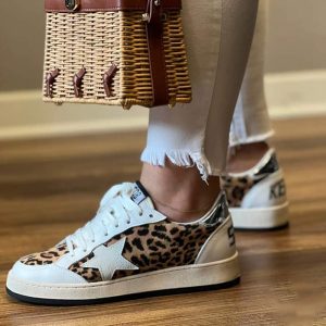 کتونی کژوال گلدن گوس پلنگی بندی Golden Goose White Leopard