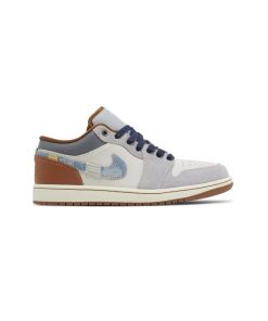 کتونی نایک ایرجردن 1 ساق کوتاه کرم قهوه ای آبی Nike Air Jordan 1 Low SE Repaired Denim Swoosh