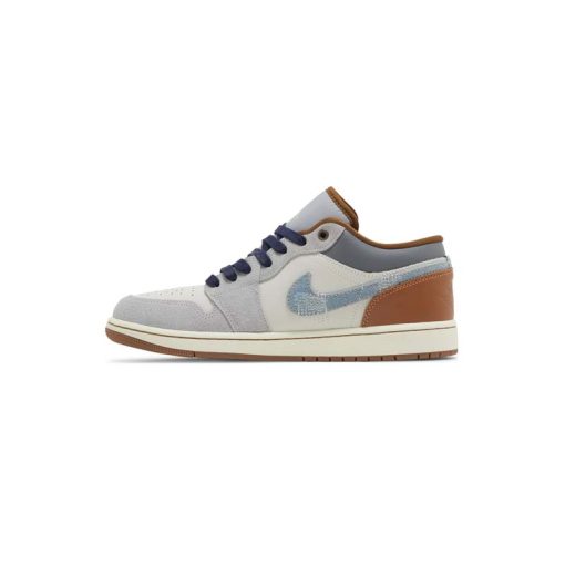 کتونی نایک ایرجردن 1 ساق کوتاه کرم قهوه ای آبی Nike Air Jordan 1 Low SE Repaired Denim Swoosh