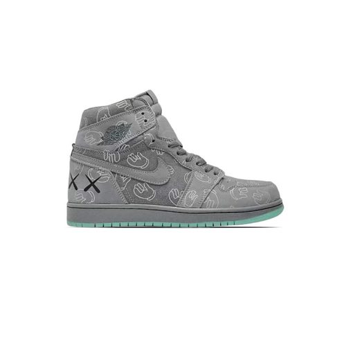 کتونی نایک ایرجردن 1 ساقدار کاز طوسی سبز Nike Air Jordan 1 High Kaws Grey Green