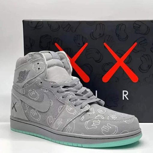 کتونی نایک ایرجردن 1 ساقدار کاز طوسی سبز Nike Air Jordan 1 High Kaws Grey Green