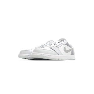 کتونی نایک ایرجردن 1 ساق کوتاه سفید طوسی Nike Air Jordan 1 Low White Wolf Grey